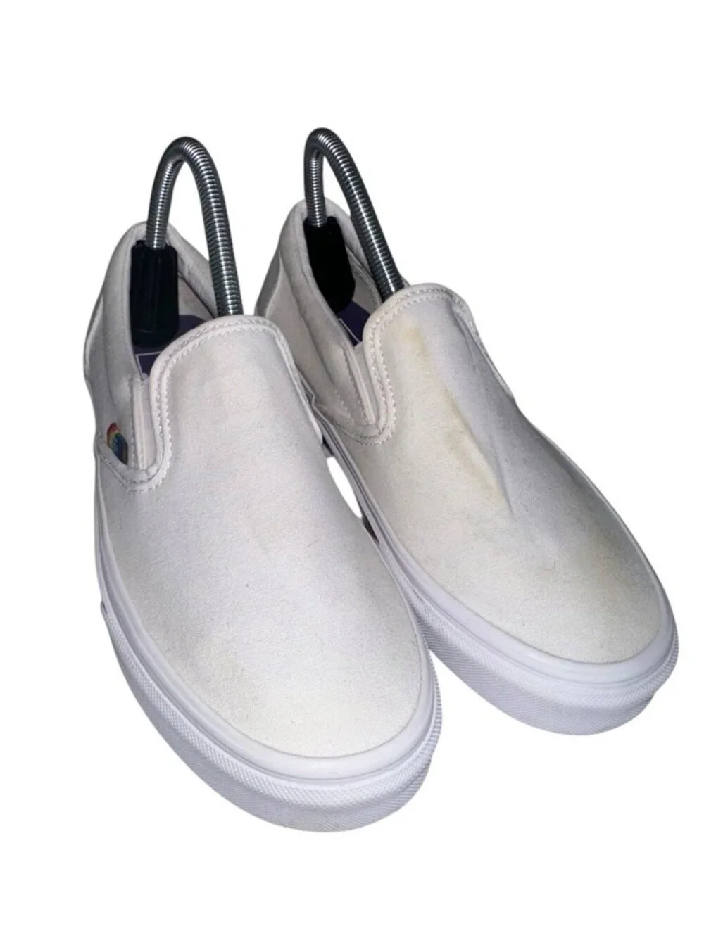 Vans Classic Slip On Rainbow Soles Trim Sneakers White 7.5 Men 9 Women Pride